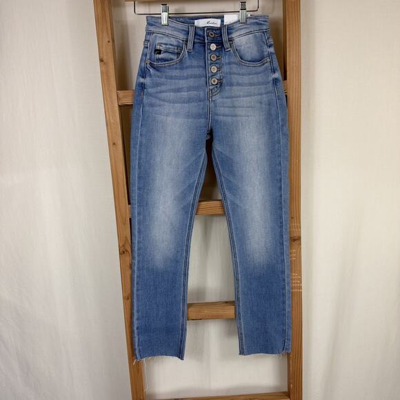 KanCan Pants - NWT KanCan Blue Button Up Fly Raw Hem Straight Leg Jeans #1388 Size 24